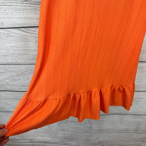 Tattoo Style Women's Orange Textured Puff Sleeve Mini Dress Size Medium - Picture 5 of 9